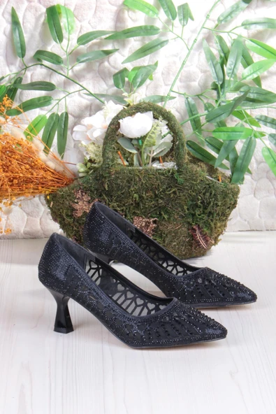 Fort 5309 Jena Dantelli Lazer Kesim Taşlı Detaylı Topuklu Kadın Ayakkabı - Resim 5