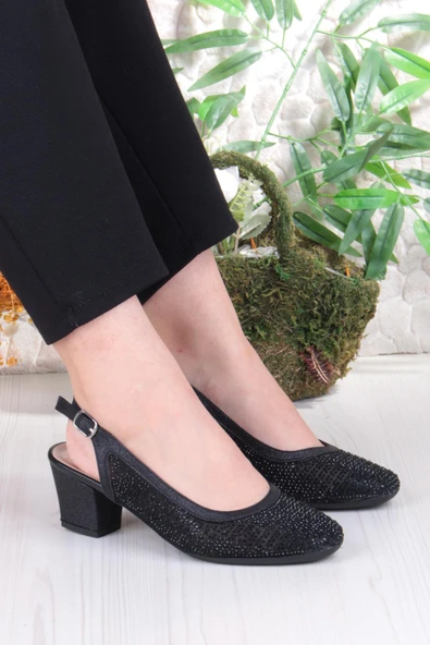 Fort 86004 Nur Dantel Taş Detaylı Arkası Açık Alçak Topuklu Kadın Ayakkabı ürün görseli