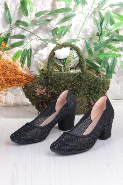 Fort 86005 Nur Dantel Taş Detaylı Alçak Topuklu Kadın Ayakkabı - Resim 6