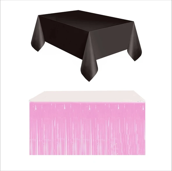 Siyah Masa Örtüsü, Pembe Masa Eteği ürün görseli 1