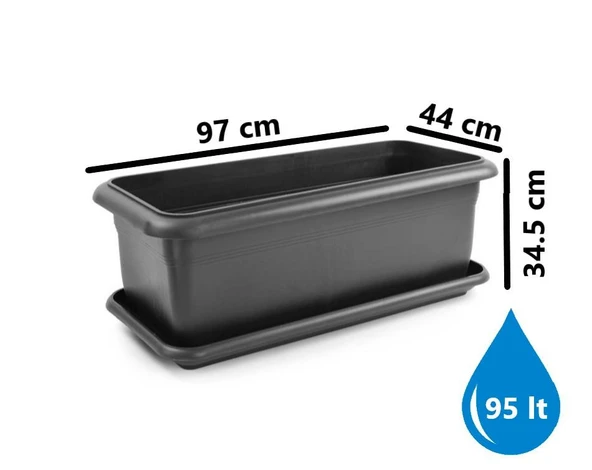 Omnipazar SO-V693 Tabaklı Villa Bahçe Saksı Takımı 95 Lt Antrasit 3 Adet - Resim 3