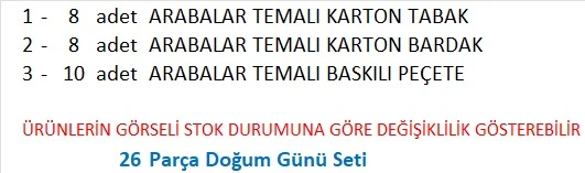 Cars, (Arabalar), Şimşek Mcqueen  8 Adet Tabak, 8 Adet Bardak, 10 Peçete - Resim 2