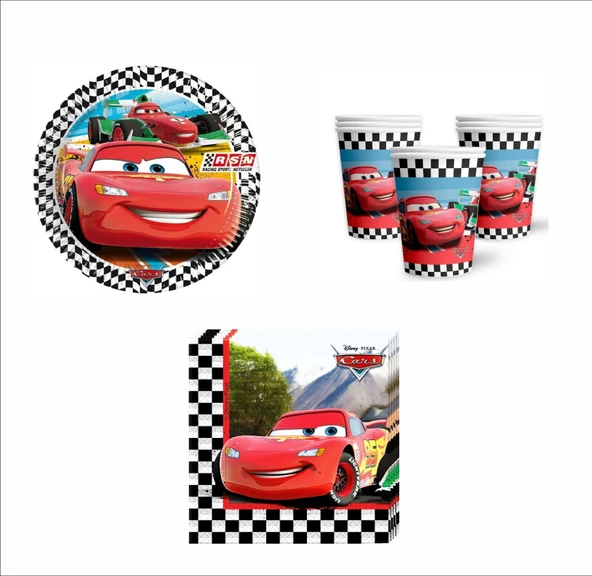 Cars, (Arabalar), Şimşek Mcqueen  8 Adet Tabak, 8 Adet Bardak, 10 Peçete ürün görseli 1