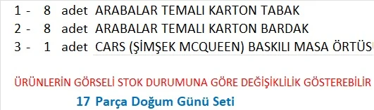 Cars, (Arabalar), Şimşek Mcqueen  8 Adet Tabak, 8 Adet Bardak, Baskılı Masa Örtüsü - Resim 2