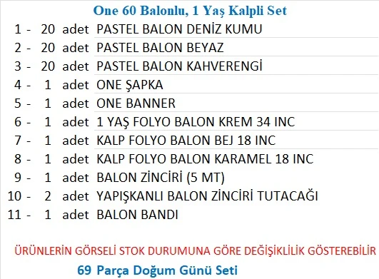 One 60 Balonlu, 1 Yaş Kalpli Set - Resim 2