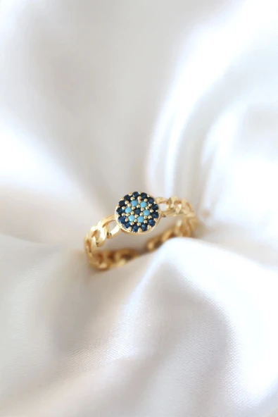 CEYLAN ADAM Zirkon Taşlı Nazarlı Altın Kaplama Kadın Yüzük ürün görseli 1