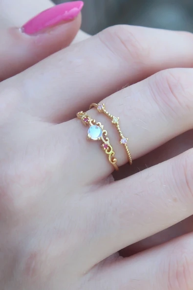 CEYLAN ADAM Gold Renk Zirkon Taşlı Taç Model Kadın Yüzük - Resim 2