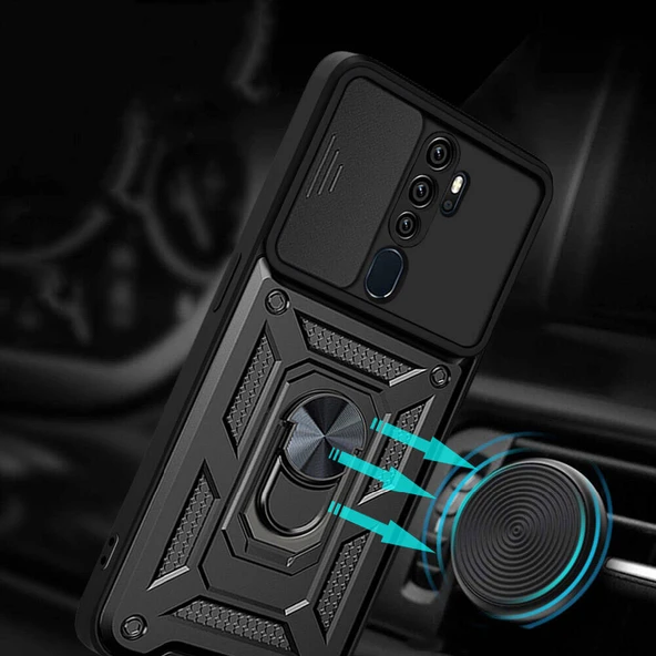 Oppo A9 2020 Uyumlu Kamera Koruma Sürgülü Standlı Tank Kılıf - 4