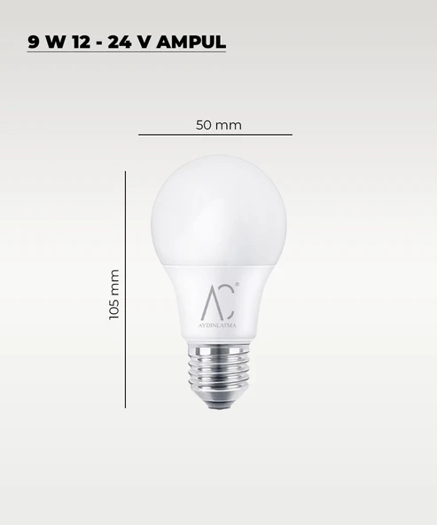 9W 12-24V  Ampul 6500K - Beyaz Işık - E-27 Duy - Resim 2