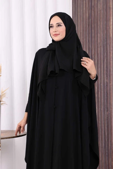 Düğme Detaylı Pelerin 70024 Siyah - Resim 5