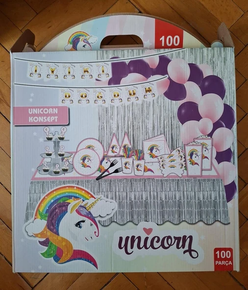 100 Parça Unicorn Konsept Doğum Günü Süsü - 1