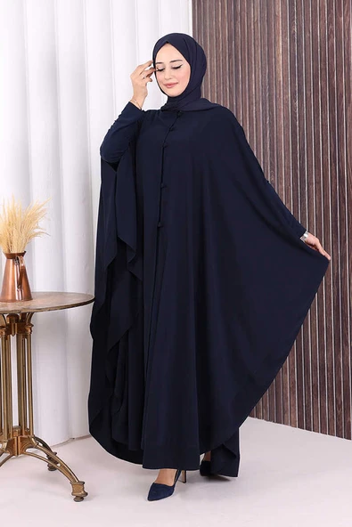 Düğme Detaylı Pelerin 70024 Lacivert - Resim 3