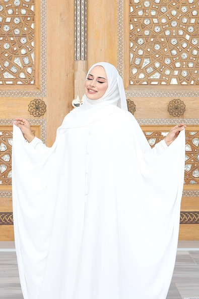 Düğme Detaylı Pelerin 70024 Ekru - Resim 3