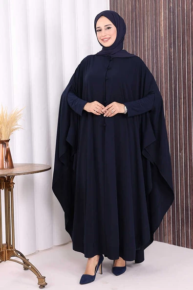 Düğme Detaylı Pelerin 70024 Lacivert - Resim 2