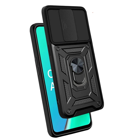 Oppo A9 2020 Uyumlu Kamera Koruma Sürgülü Standlı Tank Kılıf - 3