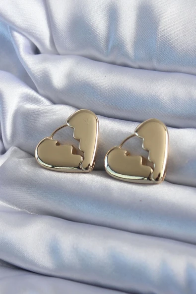 CEYLAN ADAM Gold Renk Kırık Kalp Model Pirinç Kadın Küpe ürün görseli 1