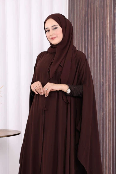 Düğme Detaylı Pelerin 70024 Kahverengi - Resim 6