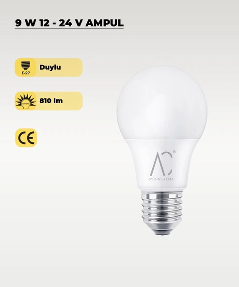 9W 12-24V  Ampul 6500K - Beyaz Işık - E-27 Duy ürün görseli