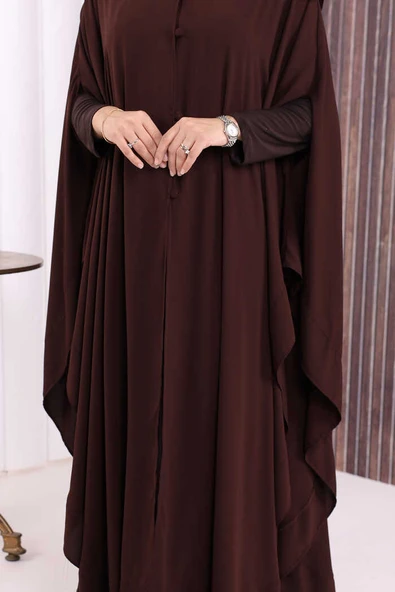 Düğme Detaylı Pelerin 70024 Kahverengi - Resim 7