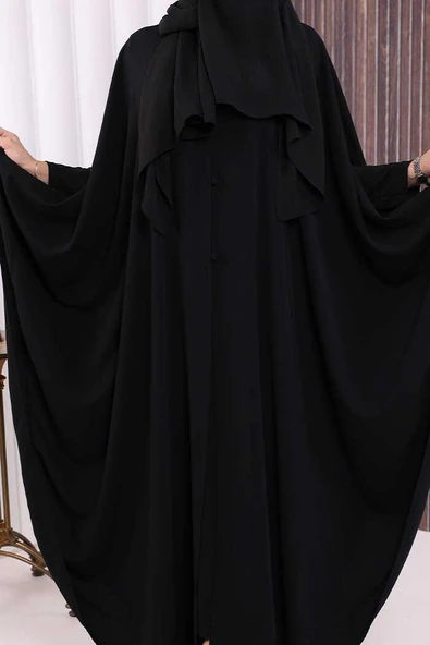 Düğme Detaylı Pelerin 70024 Siyah - Resim 6