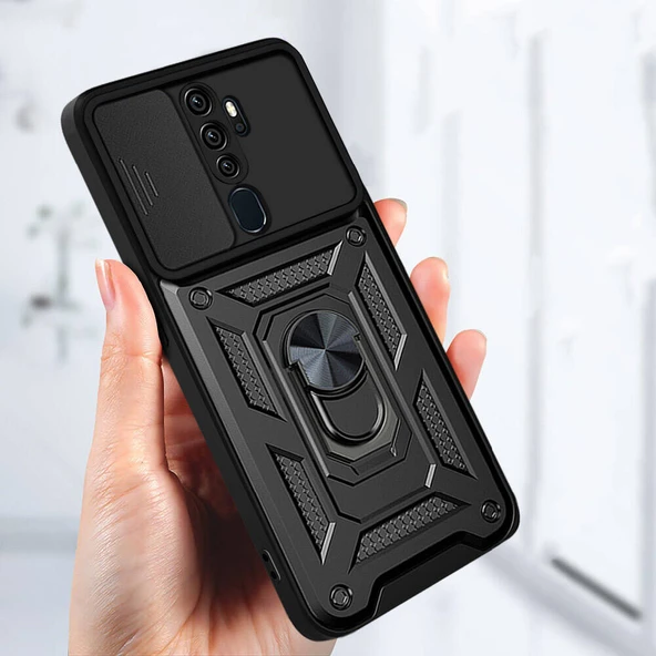 Oppo A9 2020 Uyumlu Kamera Koruma Sürgülü Standlı Tank Kılıf - 6