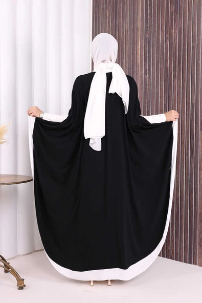 Düğme Detaylı Pelerin 70024 Siyah-Ekru - Resim 5