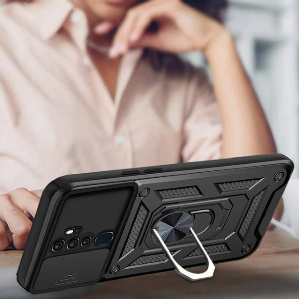 Oppo A9 2020 Uyumlu Kamera Koruma Sürgülü Standlı Tank Kılıf - 5