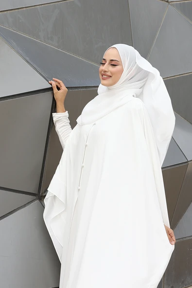 Düğme Detaylı Pelerin 70024 Ekru - Resim 6