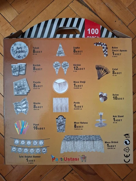 100 Parça Gümüş Konsept Doğum Günü Süsü - 2