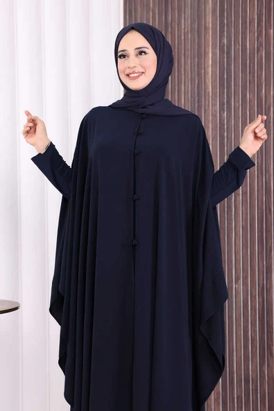 Düğme Detaylı Pelerin 70024 Lacivert - Resim 6