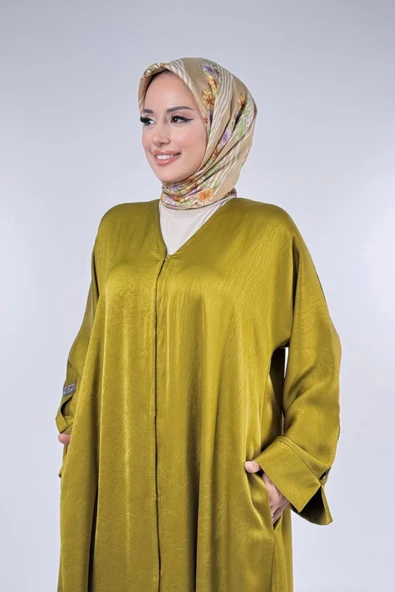 Çıt Çıt Düğmeli Ferace 70023 Yağ Yeşili - Resim 4