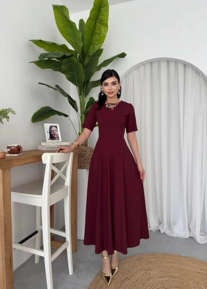 Wera Pliseli Midi Elbise - Resim 4