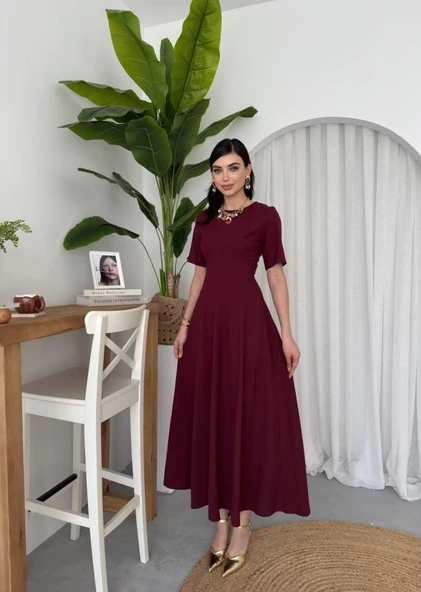 Wera Pliseli Midi Elbise - Resim 7