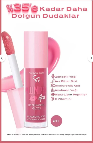 Golden Rose Plumped Lips Lip Plumping Gloss No: 211 - 1