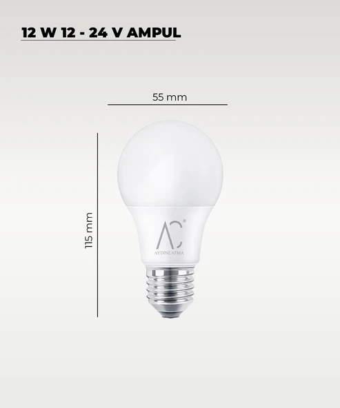 12W 12-24V  Ampul 6500K - Beyaz Işık - E-27 Duy - Resim 2