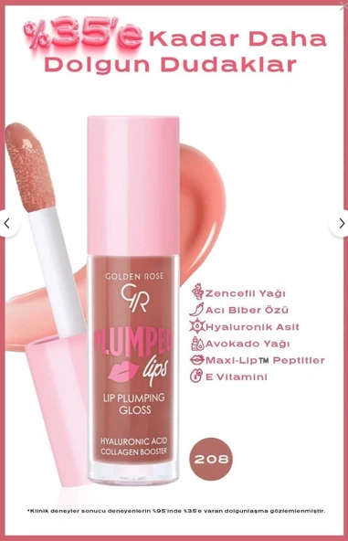 Golden Rose Plumped Lips Lip Plumping Gloss No: 208 - 1