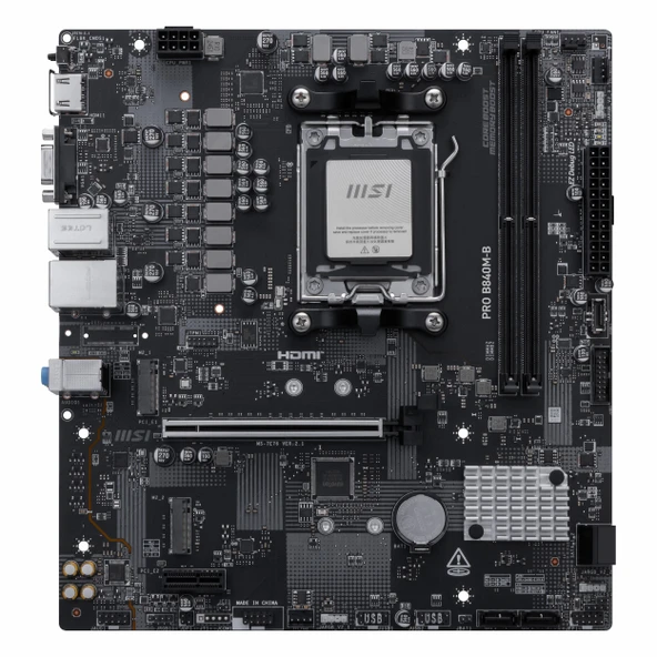 MSI Pro B840M-B DDR5 (8000MHz)OC M.2 VGA/HDMI PCIe 4.0 AM5 mATX Anakart - Resim 2