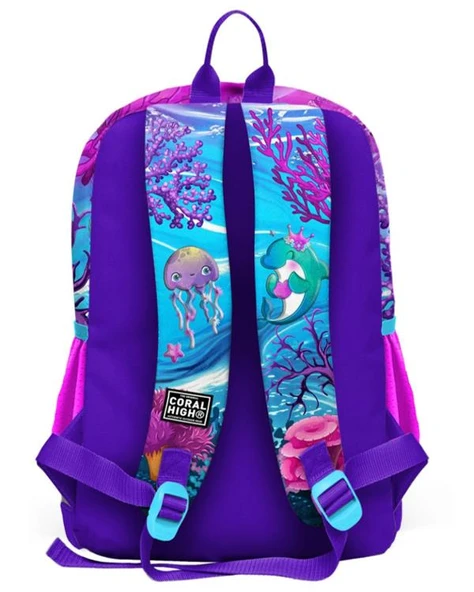 Coral High Kids Pembe Mor Kaplumbağa Desenli Okul Sırt Çantası 23756 - Resim 4