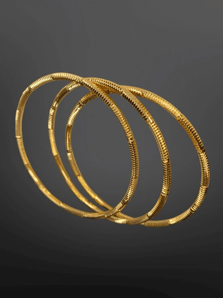 Gold Renk Desenli 3'lü Halka Model Parlak 316L Kadın Çelik Bileklik Seti |  Modern ve Zarif - 1