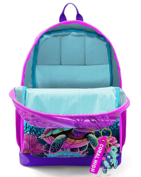 Coral High Kids Pembe Mor Kaplumbağa Desenli Okul Sırt Çantası 23756 - Resim 3