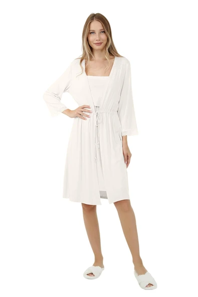 Luvmabelly MYRA9652 Sabahlıklı Önden Bölmeli Dantelli Emzirme Geceliği -Ekru ürün görseli