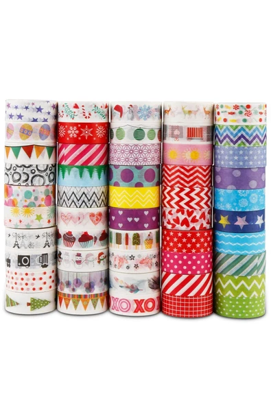 Minopi 10 Adet - 3 Metre Renkli Desenli Bant Dekoratif Bant Maskeleme Bandı