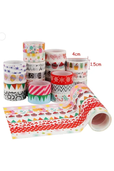 Minopi 10 Adet - 3 Metre Renkli Desenli Bant Dekoratif Bant Maskeleme Bandı - 3