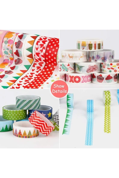 Minopi 10 Adet - 3 Metre Renkli Desenli Bant Dekoratif Bant Maskeleme Bandı - 2