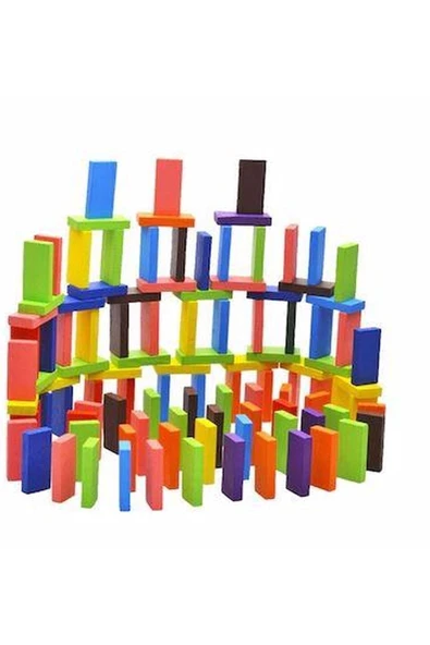 Eğitici Şekiller Ahşap Domino 100 Parça Renkli Taş Büyük Boy Domino Taşı - 3
