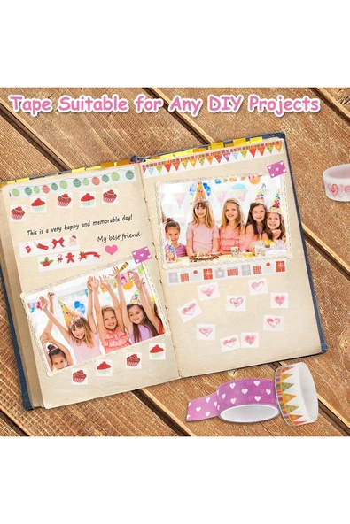 Minopi 10 Adet - 3 Metre Renkli Desenli Bant Dekoratif Bant Maskeleme Bandı - 4