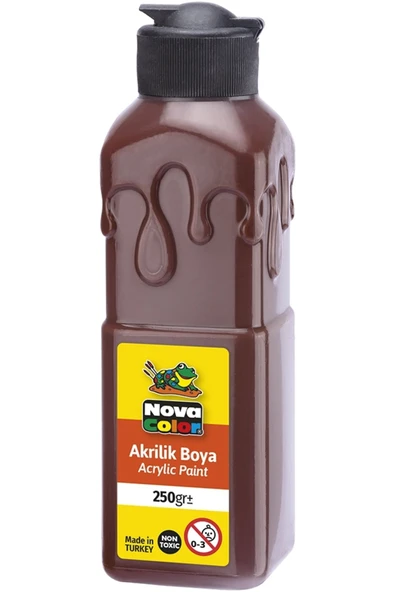 Nova Color Kahverengi Akrilik Boya 250 gr 1 Adet Su Bazlı Akrilik Boyası Hobi Sanatsal Boy Tuval Ahşap Metal