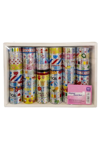 Minopi 10 Adet - 3 Metre Renkli Hologram Desenli Bant Dekoratif Bant Maskeleme Bandı