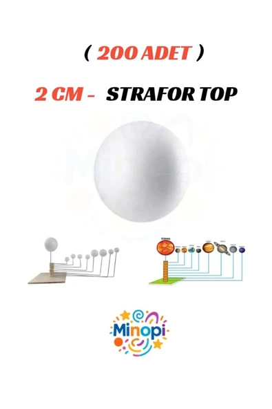 Minopi 200 Adet - 2 cm Strafor Top Köpük Top Beyaz Küre Güneş Sistemi Ödevi Hobi Süsleme - 1