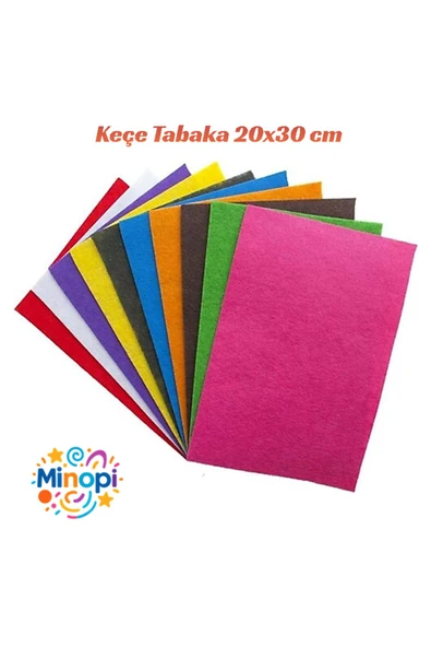 Minopi 10 Renk Keçe Tabaka 10'lu Paket 20x30 cm - 1.5 mm Kalınlık